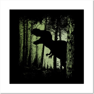 T-Rex Shadow in Twilight Forest Tyrannosaurus Silhouette Posters and Art